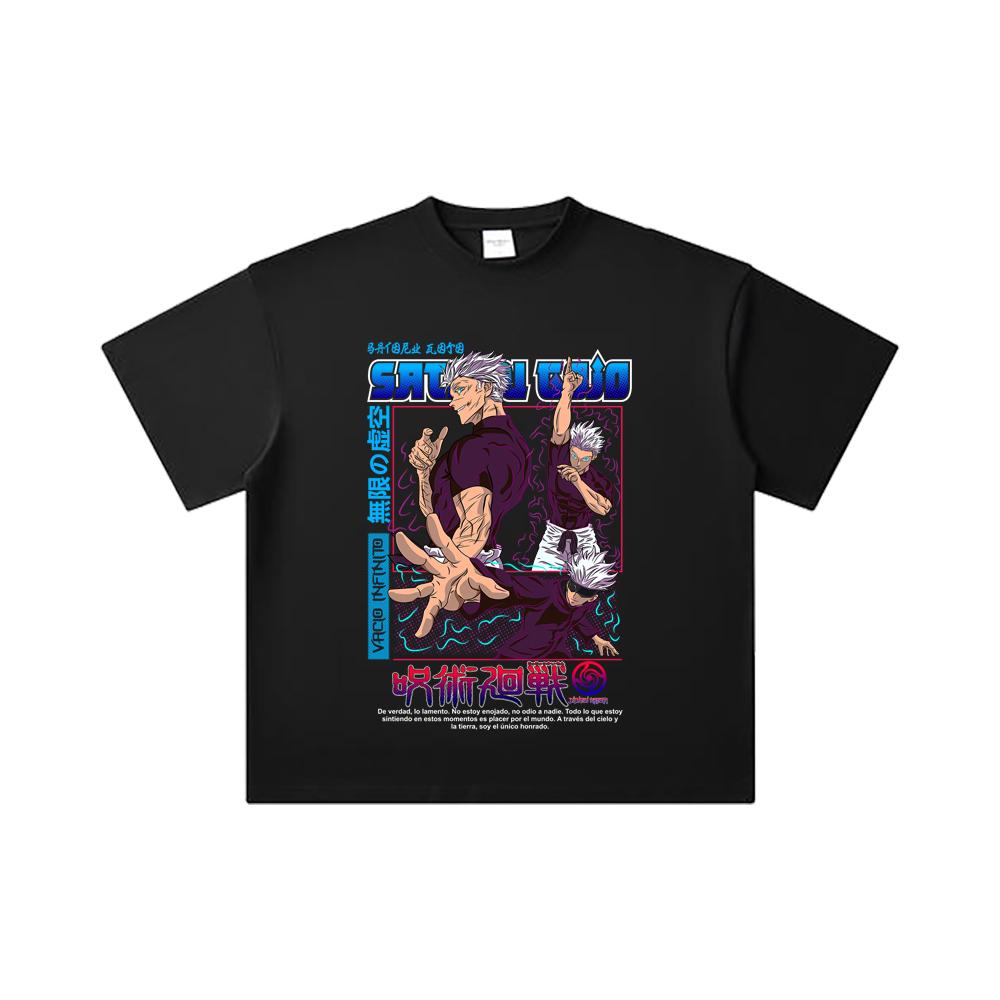 260 GSM Double Yarn 32 Count 100% Cotton Jujutsu Kaisen V25 Gojo Print Unisex Heavy Cotton T Shirt
