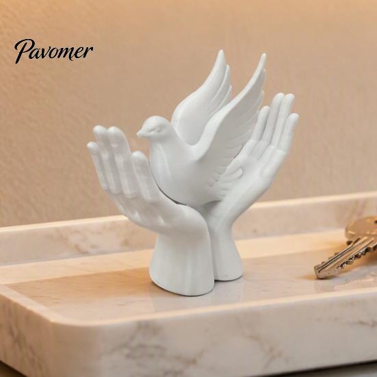Housewarming Gift 3D Printed Peace Pigeon on Hands Ornament, Minimalist Statue, Decorative Desktop Art Ornament Hand Sculpture with Stable Base