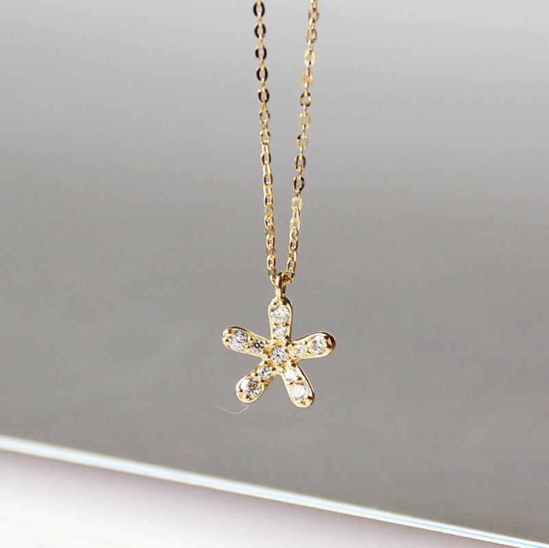 14K Gold-Plated S925 Sterling Silver Five-Petal Flower Pendant Necklace, Exquisite Korean Japanese Style Adjustable 45cm (S925)
