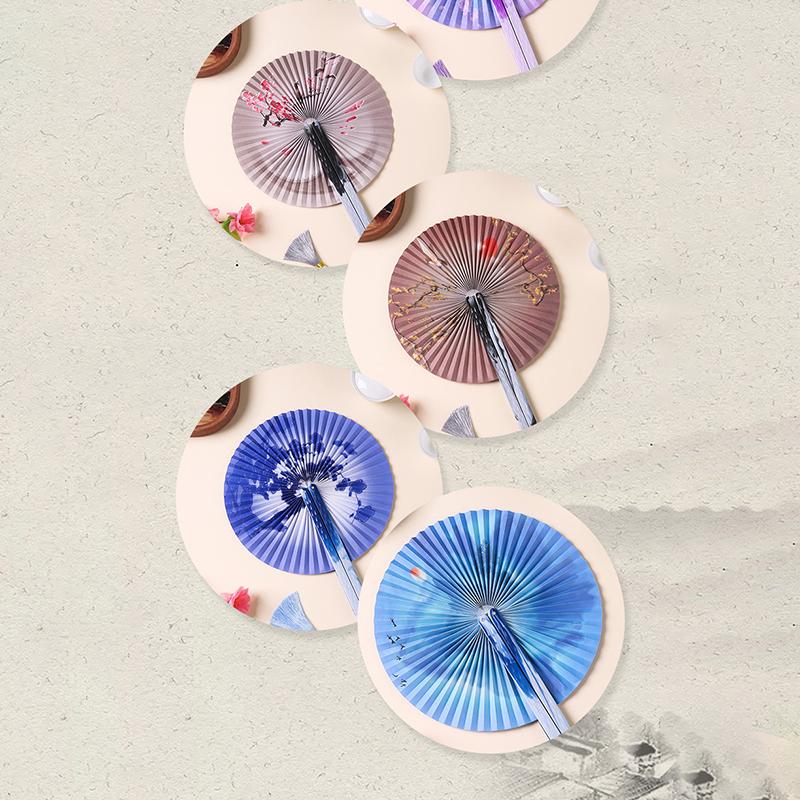 Folding Paper Fan With Traditional Floral Pattern Vintage Round Hand Held Paper Fan Group Fan Antique Chinese Style Fan Home