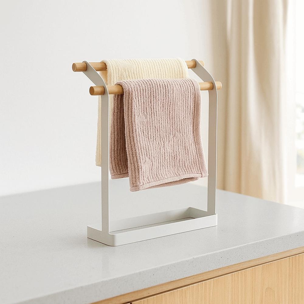 Double Bar Free Standing Towel Rack Metal Washcloth Dishcloth Hanger Towel Drying Rack for Home