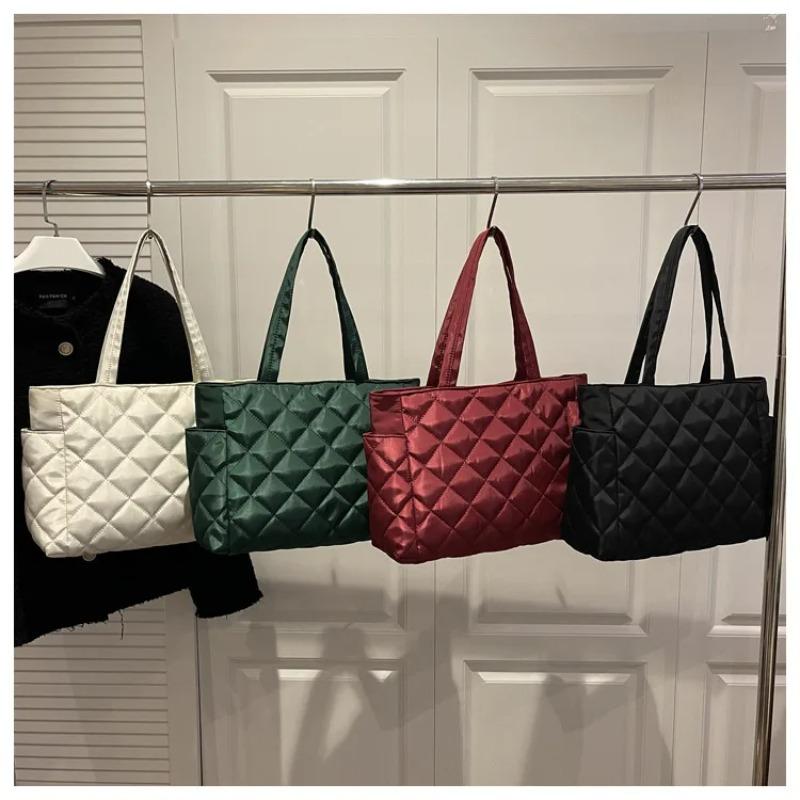 Simple Quilted Design Shoulder Bags for Women Large Capacity Ladies Shopping Tote Bag Versatile Solid Color Female Handbags