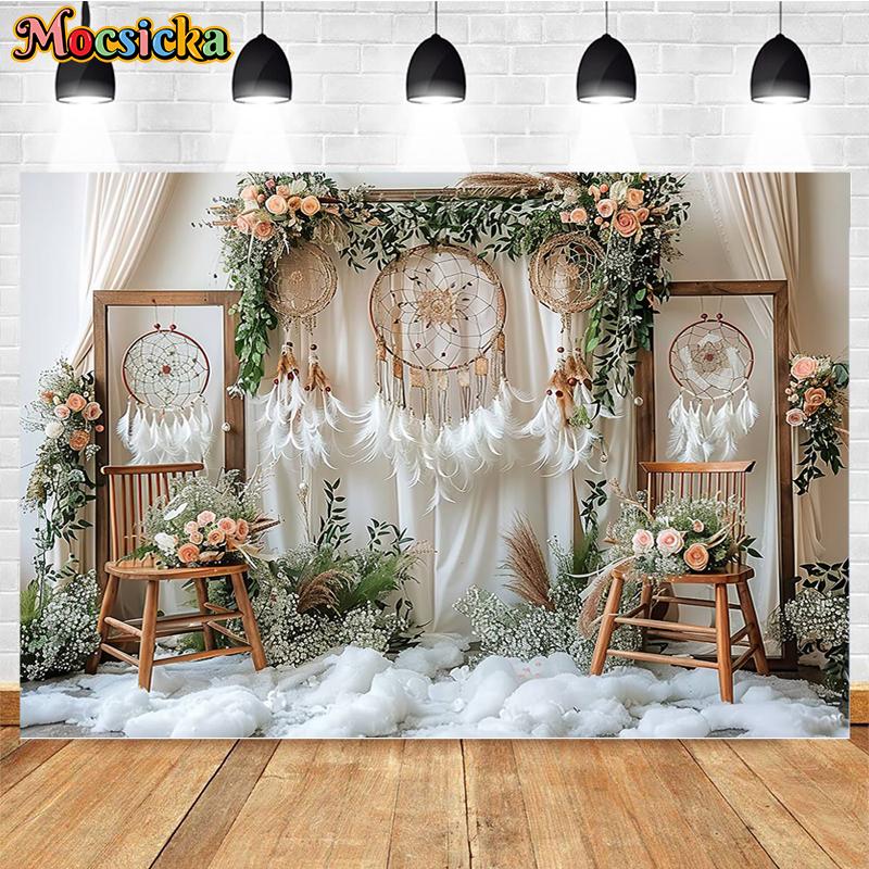 Mocsicka Photography Background Indoor Floral Boho Decor Baby Shower Maternity Adult Kids Art Portrait Backdrop Photo Studio