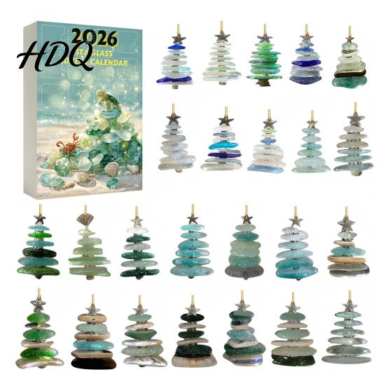 Regalo Conto alla Rovescia per le Feste per Bambini 2026 Calendario dell'Avvento Stile Vetro Marino Scatola Cieca 24 Pezzi Ornamenti a Tema Costiero Ornamenti Acrilici da Appendere all'Albero,