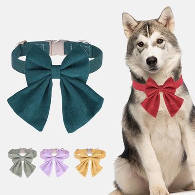 Dog Collar Can Be Engraved Solid Color Bow Adjustable Puppy Collar Pet