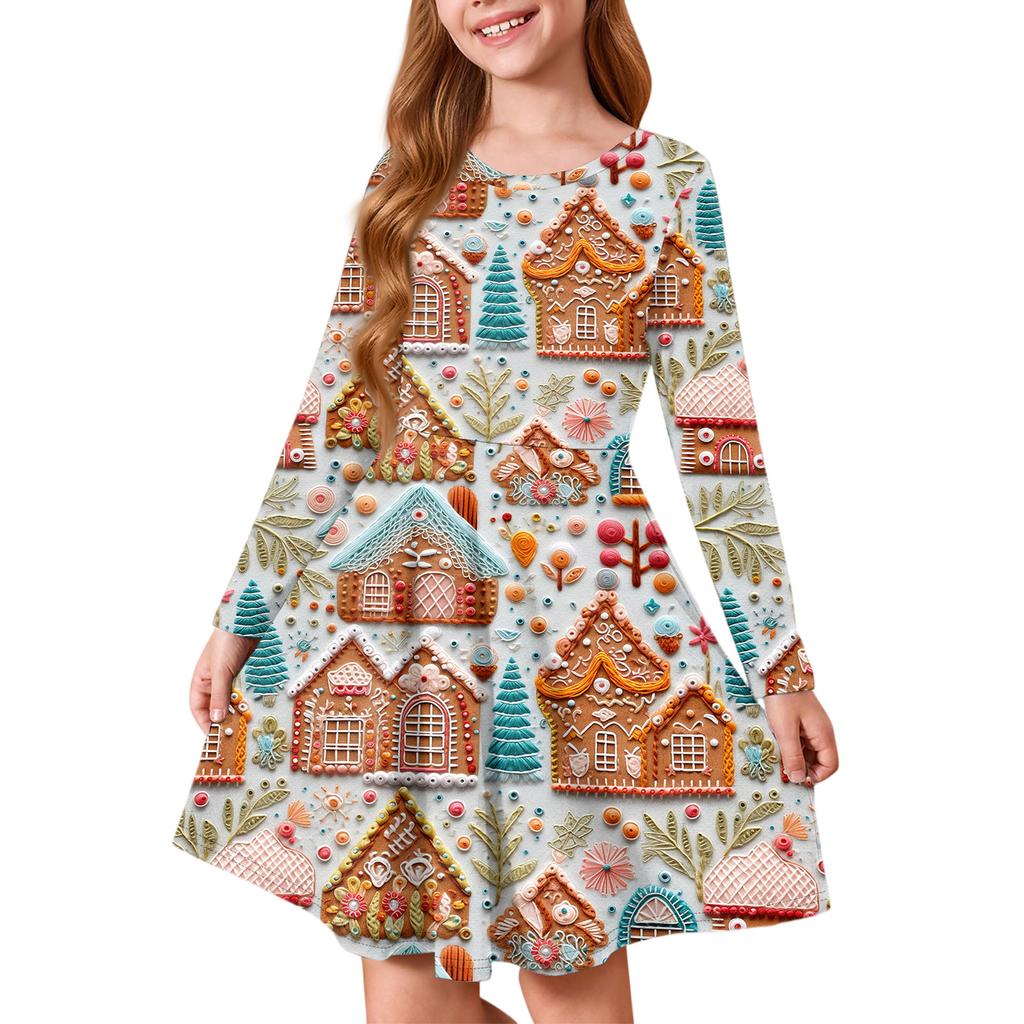 Girls' Princess Dress - Long Sleeve A-Line T-Shirt Dress Christmas Day