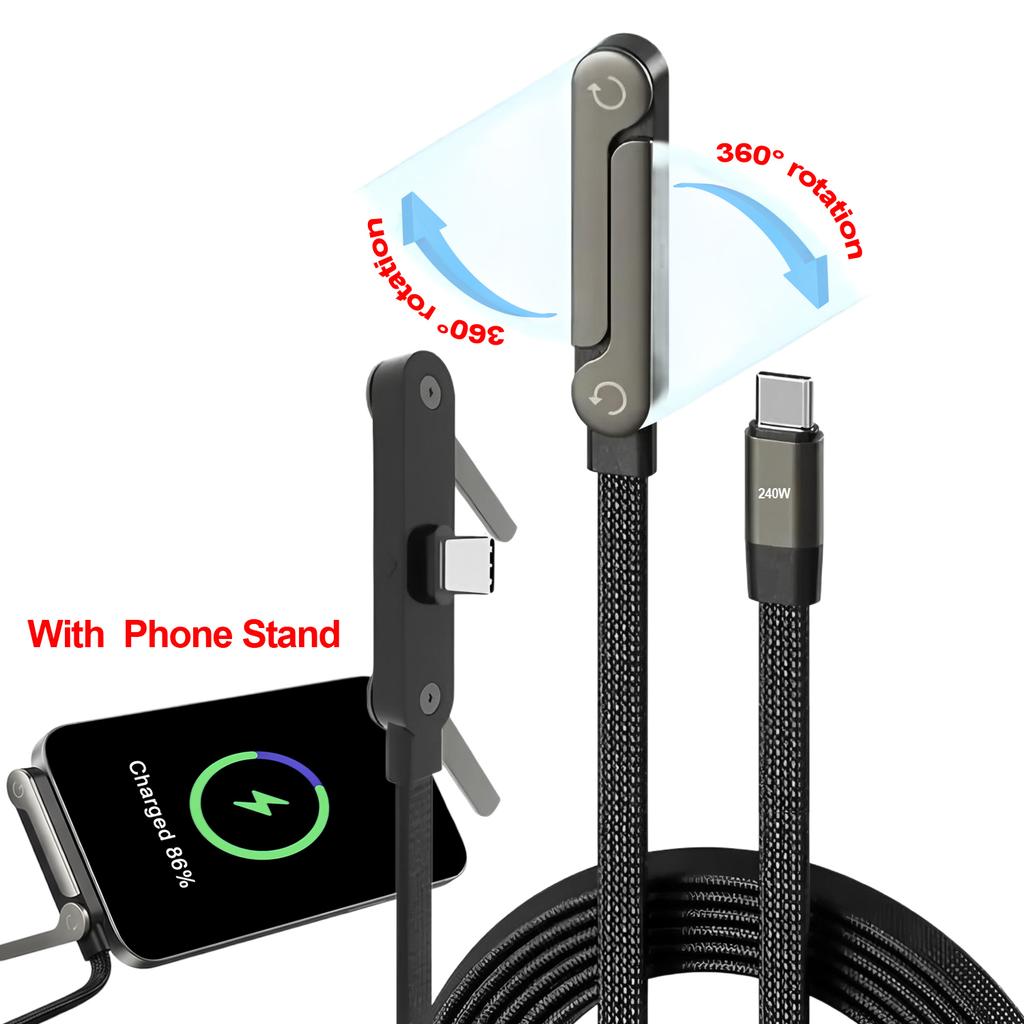 2-in-1 PD Fast Charging Cable Foldable Phone Holder Charger Cord for iPhone Samsung Xiaomi Tablet Laptop + 6A Type-C To USB OTG