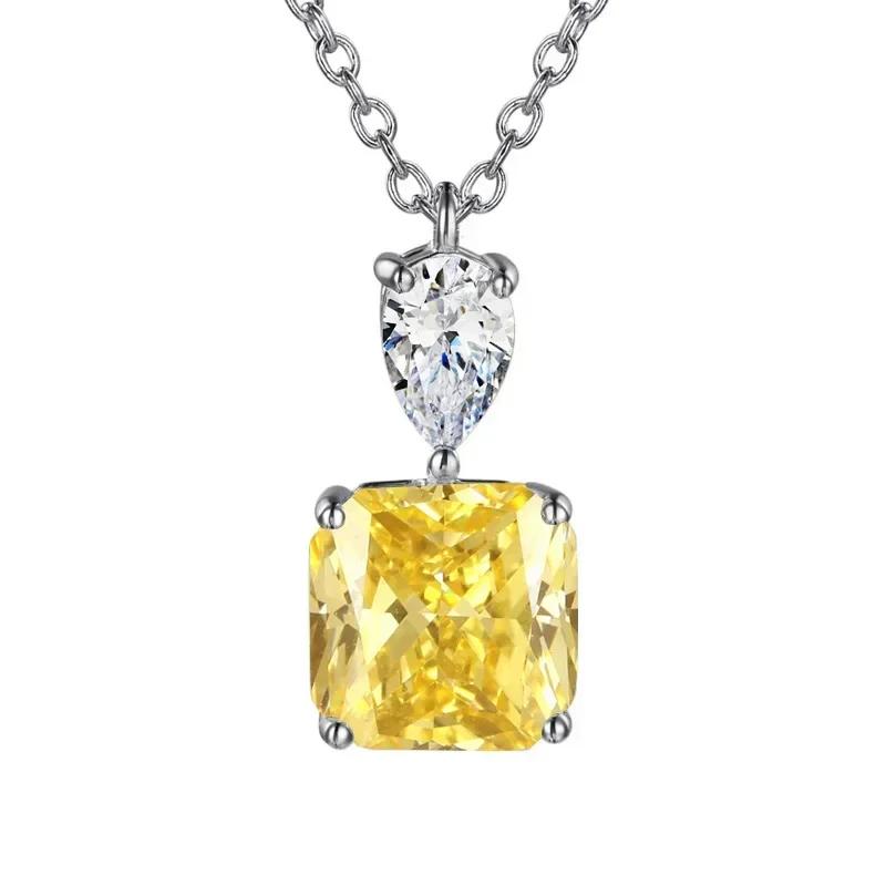 Women'S Sparkling Yellow Cubic Zirconia Necklace Luxury Fashion Jewelry For Wedding Anniversary Party Accessory Gift