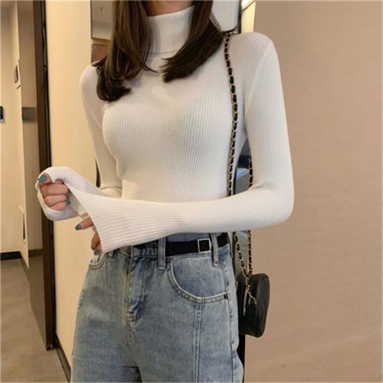 Casual Solid Basic Knitted Blouse Women Elegant Turtleneck Long Sleeve Tunic Auturm Bottoming Pullover Tops  new