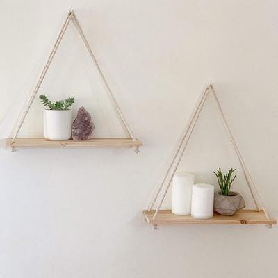 Hanging Wooden Plant Shelf Small Household Parts Storage Rack Wall Rope Hanging Shelf Bedroom Living Room Office Decoration