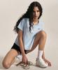 BORN TO WIN W Silver B Basic T-Shirts [Sky Blue]