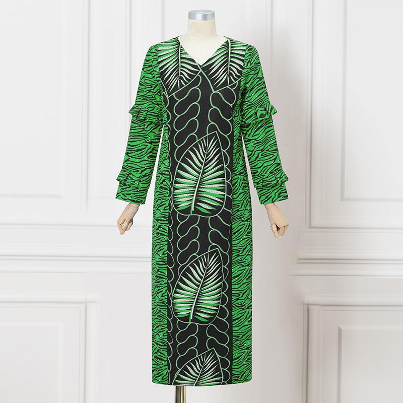 

Женское повседневное макси-платье оверсайз с V-образным вырезом, длинным рукавом и цветочным принтом 2XL зелёный