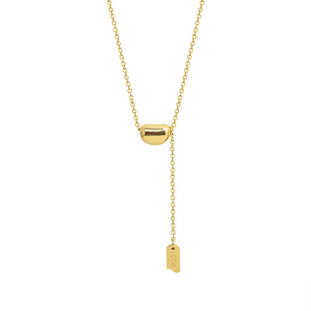 Marka French Wind Necklace Titanium Steel Plated 18K Gold Small Golden Bean Fringed Lucky Long Pendant Jewelry Women
