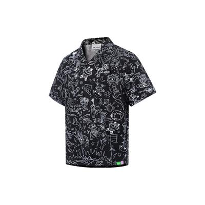 Li Ning X Steven Harrington Cartoon Anime All Over Print Loose Short Sleeve Shirt Men Shirts Black ASHT017-1