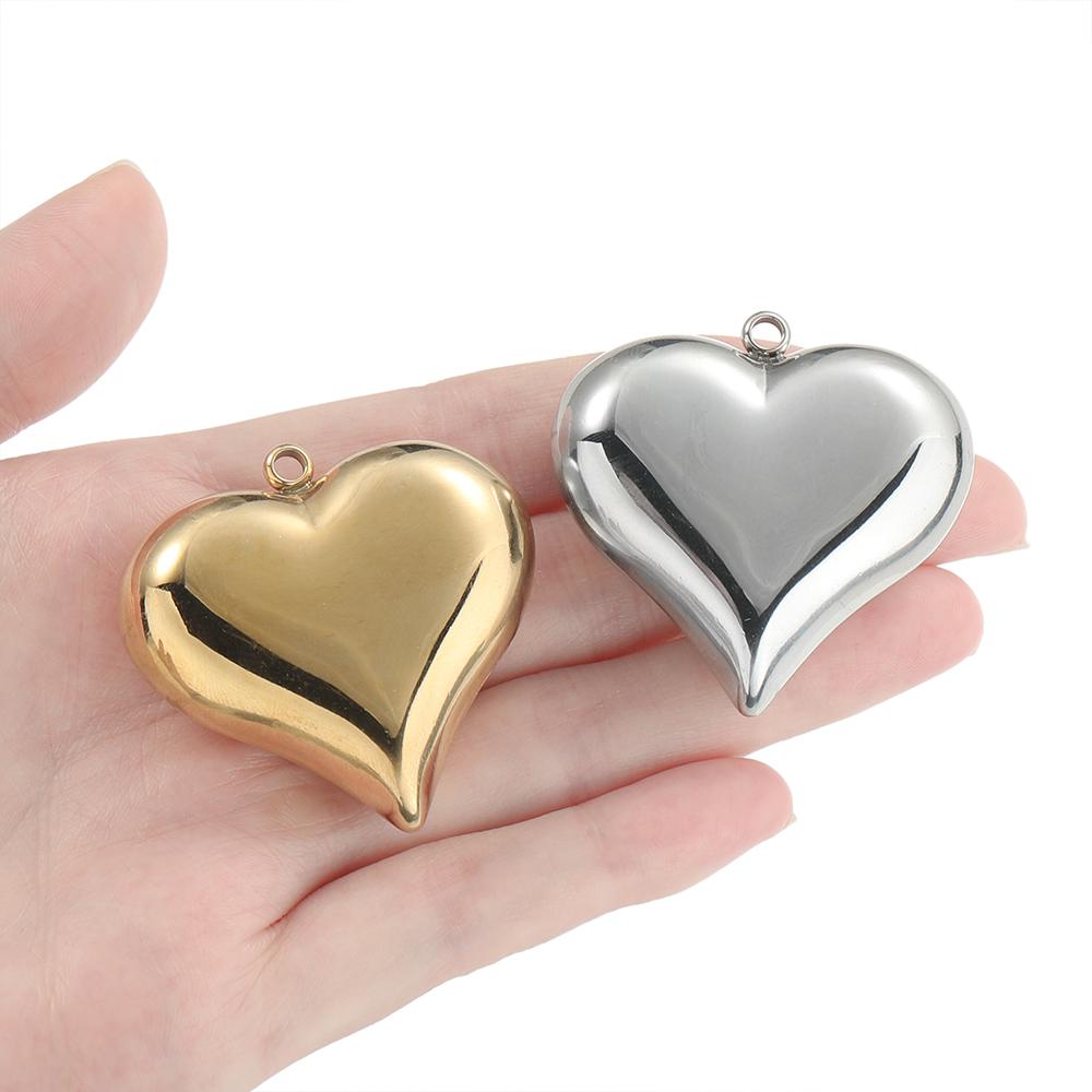 2pcs/Lot Love Heart Shape 3D Stainless Steel Pendants Charms for DIY Jewelry Making Necklace Bracelet Couple Pendant Supplies