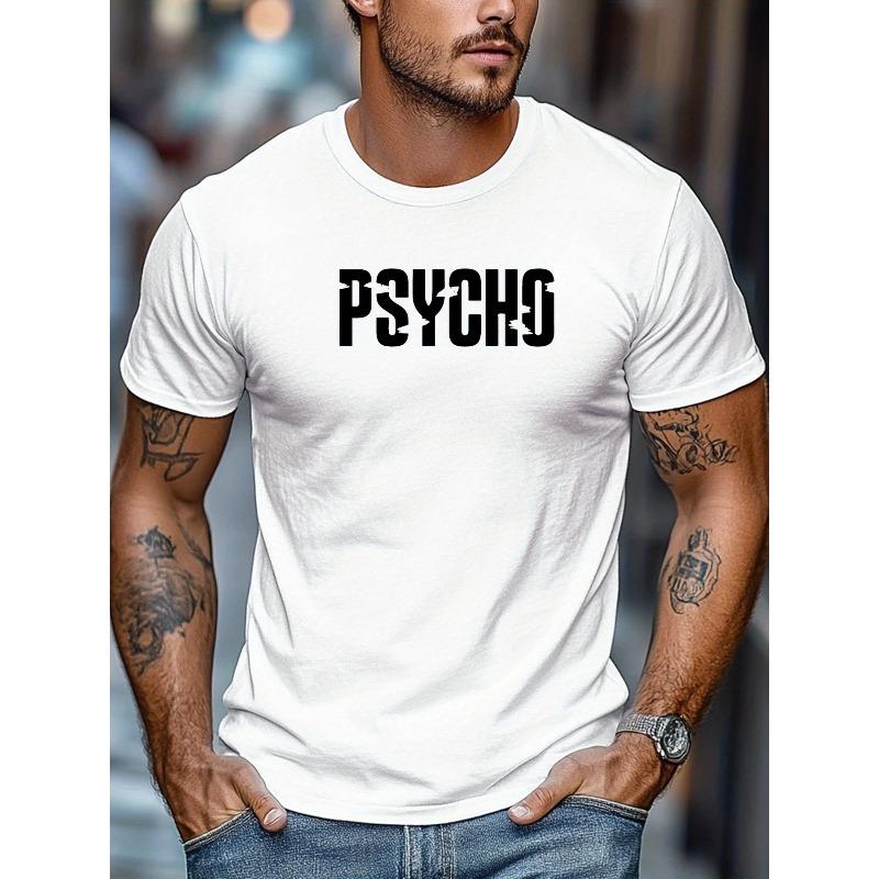 Men s PSYCHO Graphic Summer Casual Crew Neck Short Sleeve T-Shirt S