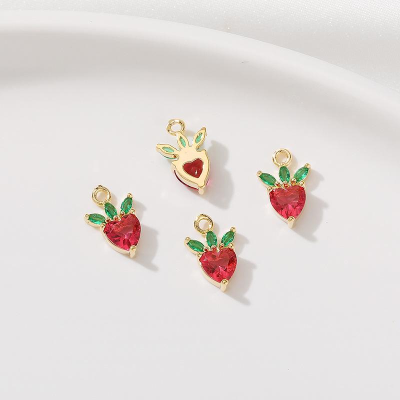 Color-Preserving 14K Gold Plated Zircon Fruit Series Charm Pendant for DIY Bracelets: Strawberry, Pineapple, Grape