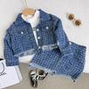 Frühlings- & Herbst-College-Stil Denimjacke & Rock Set für Mädchen - Inspiriert von Hongkong, Langarm, Zweiteilig GC0219