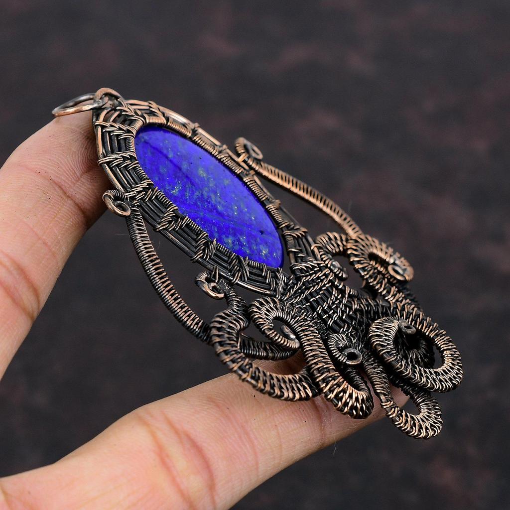 Lapis Lazuli Pendant Copper Wire Wrapped Pendant Natural Gemstone Pendant Handmade Jewelry Octopus Pendant For Gift Copper Wire Wrap Jewelry