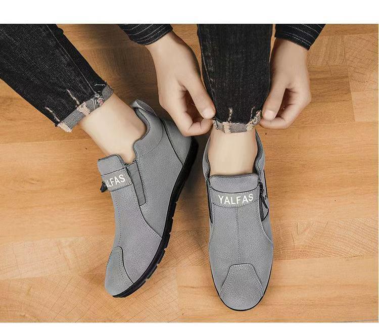 Soft-Soled Men's Mid-Top Zipper Casual Slip-On Shoes - Light Luxury Trendy Style