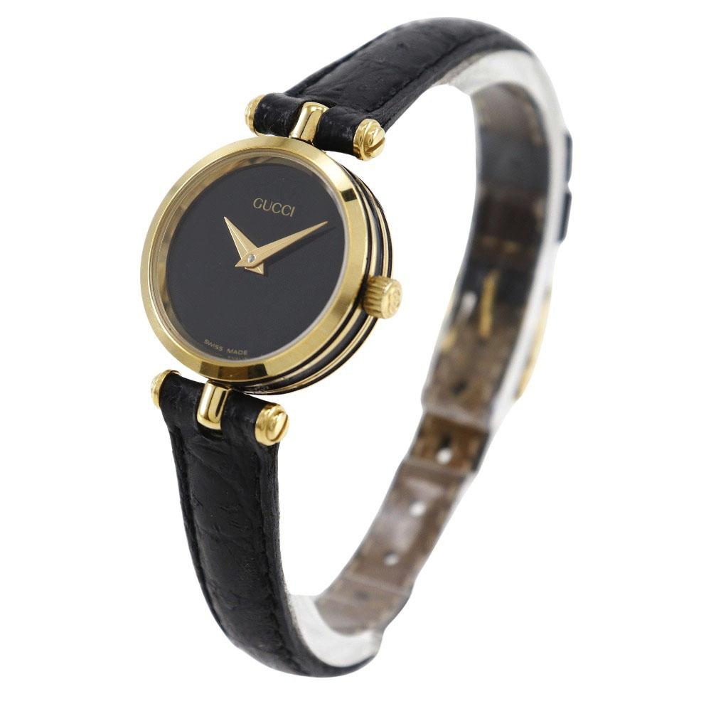 GUCCI Sherry Watches 2000L blackDial Plated Gold/leather Quartz Analog display Women Used