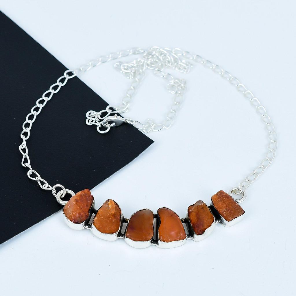 Natural Raw Carnelian Gemstone Necklace in 925 Sterling Silver Handmade Gemstone Jewelry Perfect Gift for Her Bohemian Statement Necklace