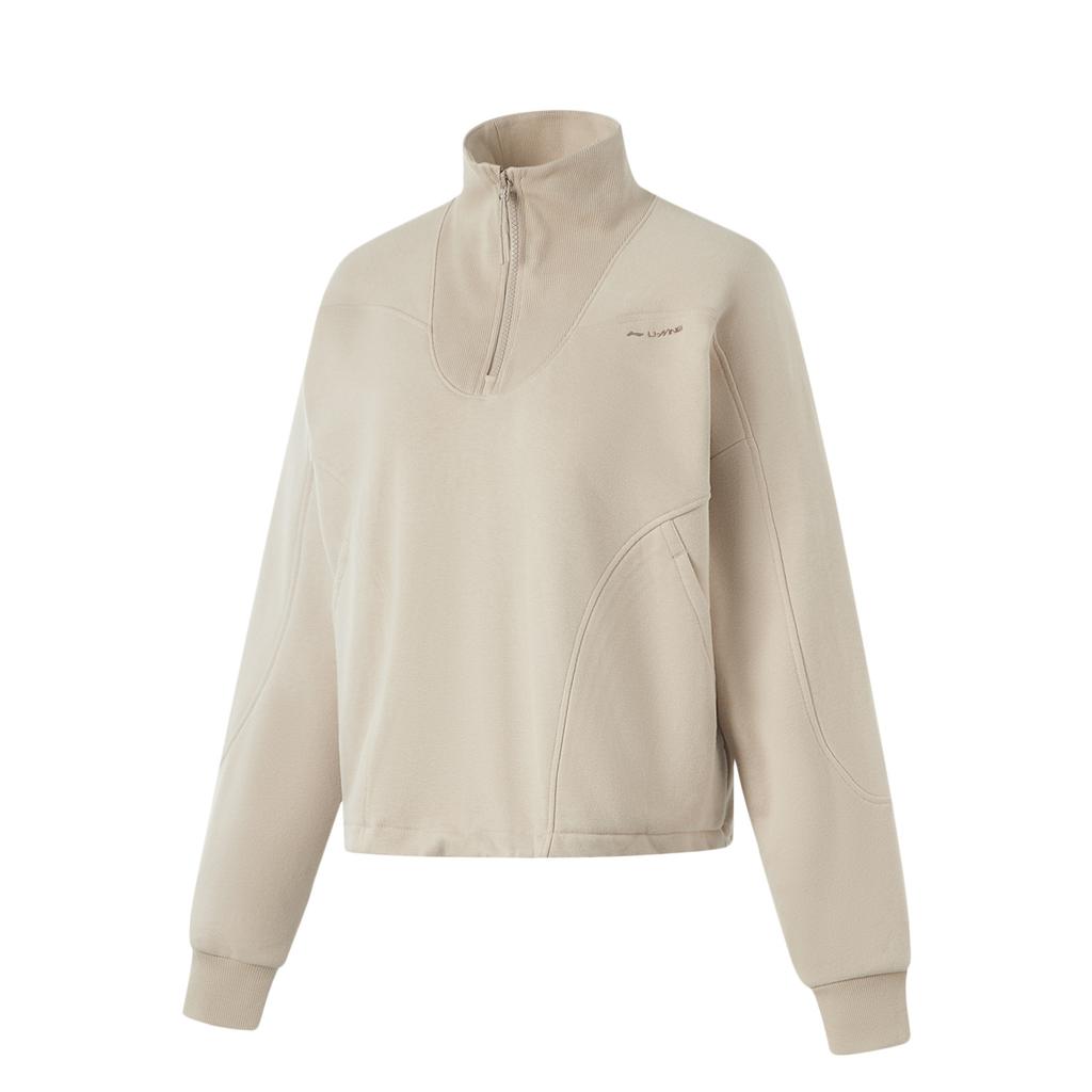 Li-Ning Comfortable Casual Fleece Simple High Neck Sweatshirt Women Sweatshirt Dusty-Gray AWDU558-2