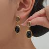 18K Gold-Plated Geometric Oval Pendant Earrings with Faceted Glass Stone