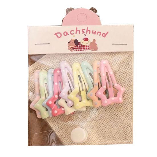 

10Pcs Girl Hairpins Dot Print Flower Star Shape Cream Color Hair Clips Metal Base Smooth Edges Bang Hair Pins Hair Accessories F