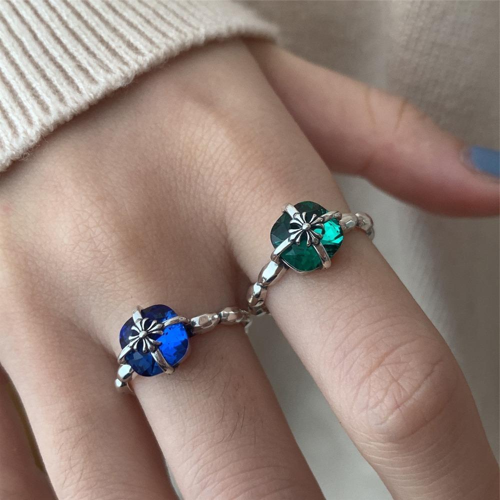 Vintage Cross Open Ring for Women Colorful Zircon Military Flower Adjustable Fashion Statement Finger Ring Gift adjustable