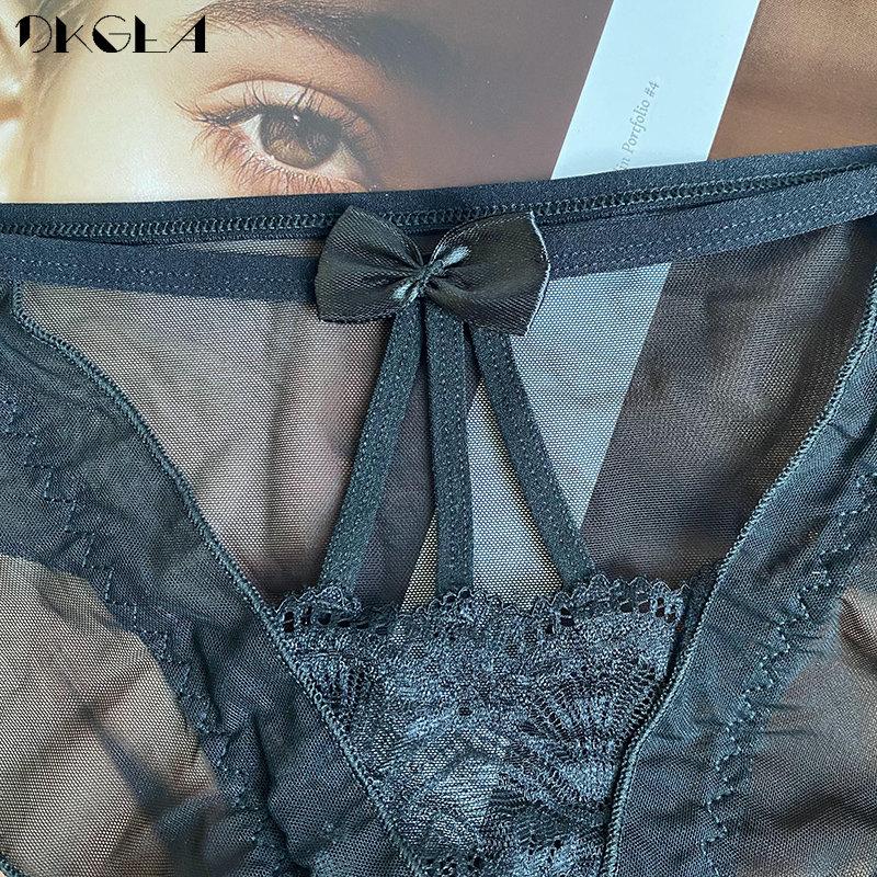 DKGEA 3Pcs Panties Sexy Low-Rise Briefs Lace Women Underwear Black White Red Transparent Underpants