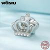 WOSTU 925 Silver Crown Charm Infinite Love Angel Zircon Beads Fit Original Bracelet Bangle Jewelry Gift for Women