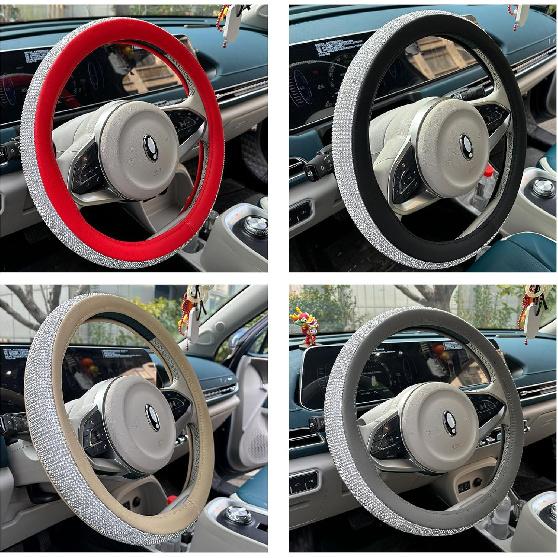 Full Sparkly Rhinestone Car Steering Wheel Cover Universal Leather Steering Wheel Cover Auto Car Styling Interior Decor Accessories (Gray