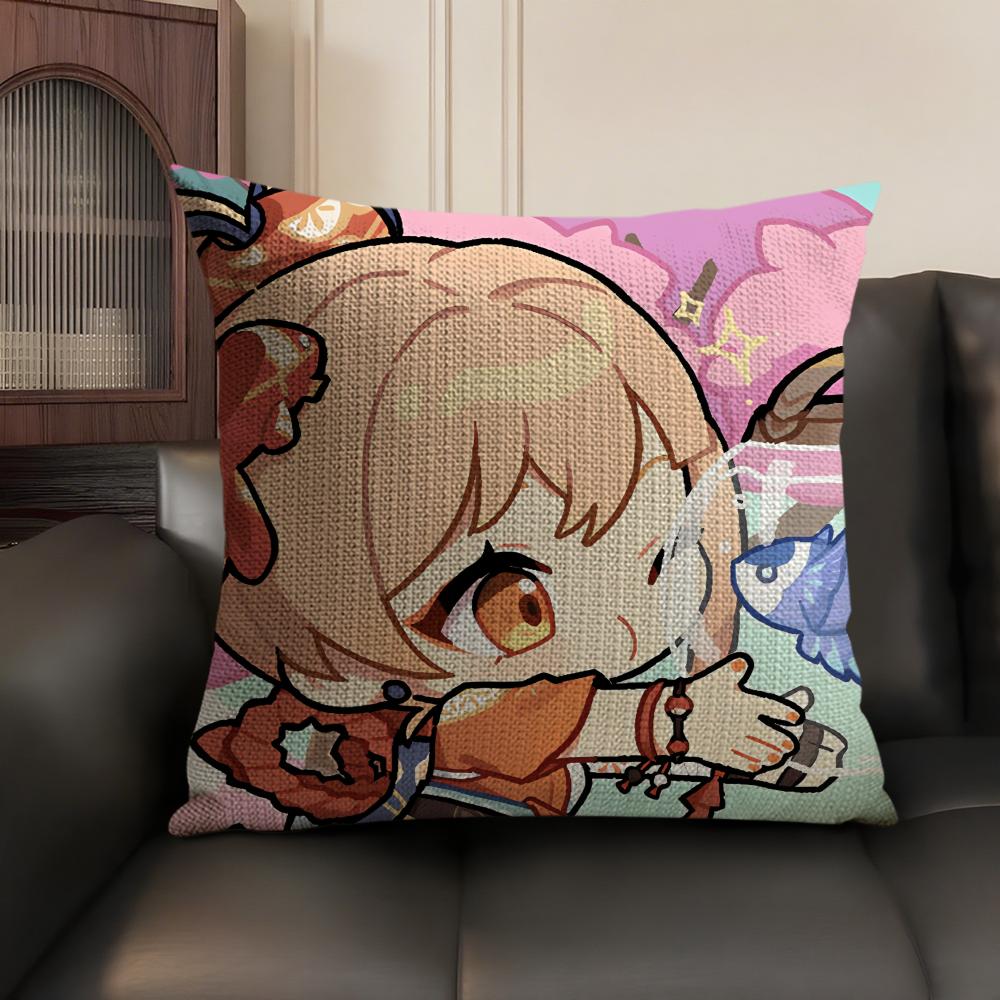 Yoimiya Cute Genshin Impact Cushion Cover Natural Linen Organic Fabric DoubleSided Printing Sofa Home Decor Gift Pillow Case