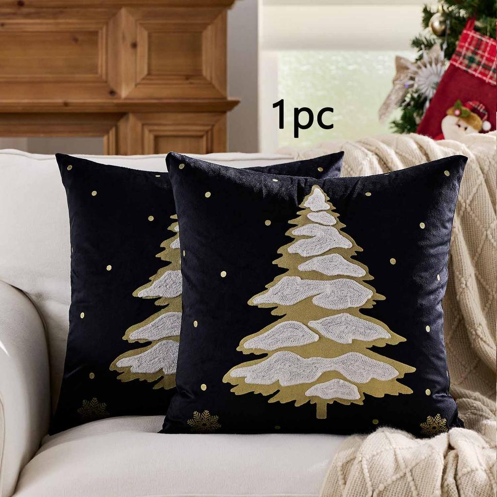Reindeer Christmas Tree Gold Foil Printed Autumn Winter Pillow Cover Snowflake Embroidered Cushion Cover