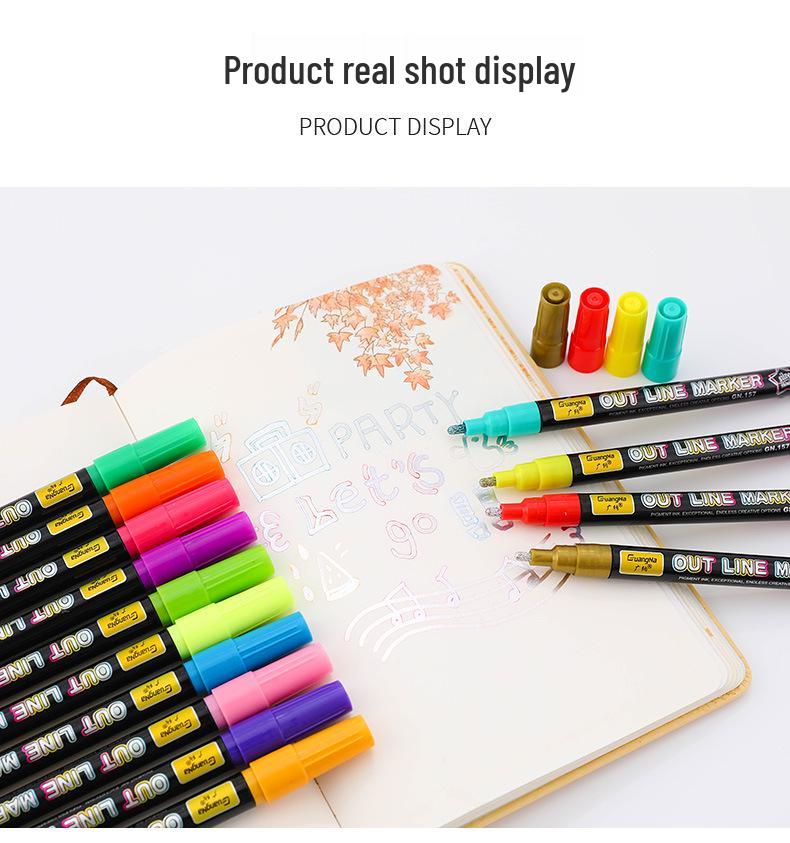Guang Na 157 Double-Line Metallic Glitter Marker Set - 24 Colors