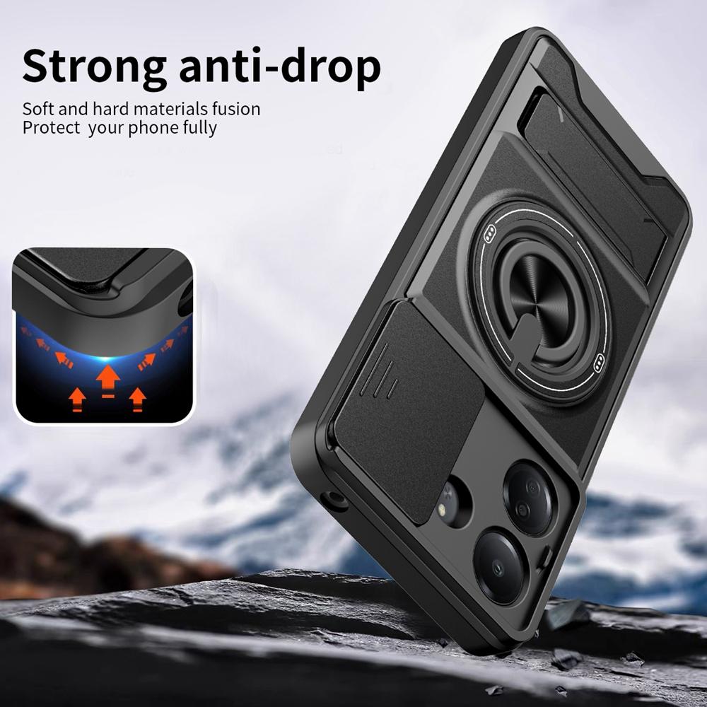 KEYSION Magnetic Phone Case for Redmi 13C Slide Camera Protection Upright Kickstand Shockproof Back Cover for Xiaomi POCO C65