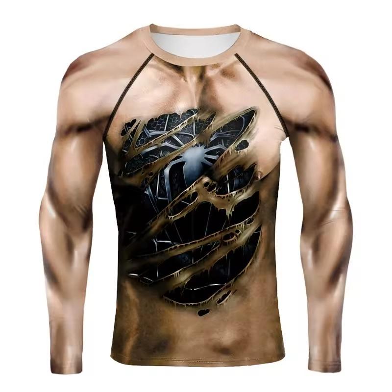 Langarmshirt Schnelltrocknendes Bodybuilding Workout Top T-Shirt Herren Muskel Print T-Shirt Kleidung