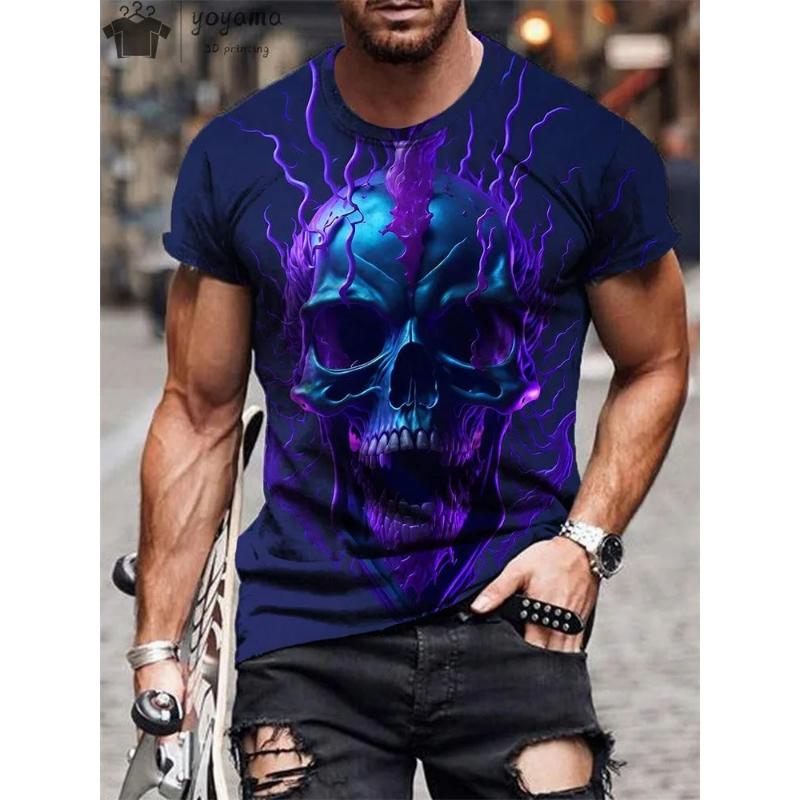 Camiseta Informal de Manga Corta con Cuello Redondo para Hombre, Estampado de Color 3D, Informal