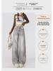 Women's Gray Corrugated Wide-Leg Jeans - 2024 Autumn Lazy Street Style