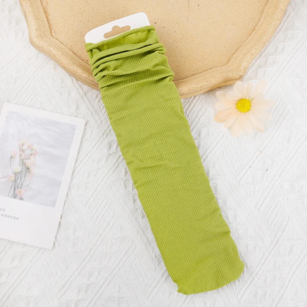 Women Colorful Loose No Pilling Socks Knitting Rib Ice Thin Spring Summer Female Socks High Tube Streetwear College Style Sock