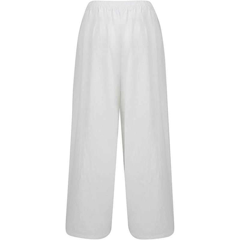 Women's casual wide-leg pants elastic waist lace-up trousers
