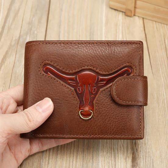 Men Front Pocket Wallet Large Capacity Bi-fold Wallet with Zipper Pocket Embossed Animal Card Holder Folding Cash Coin