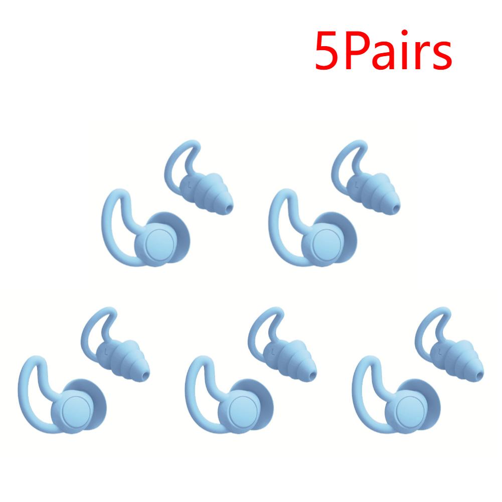 5 Pairs Silicone Ear Plugs Sound Insulation Soft Reusable Noise Cancelling Hearing Protection Waterproof Sleeping Swim Earplugs