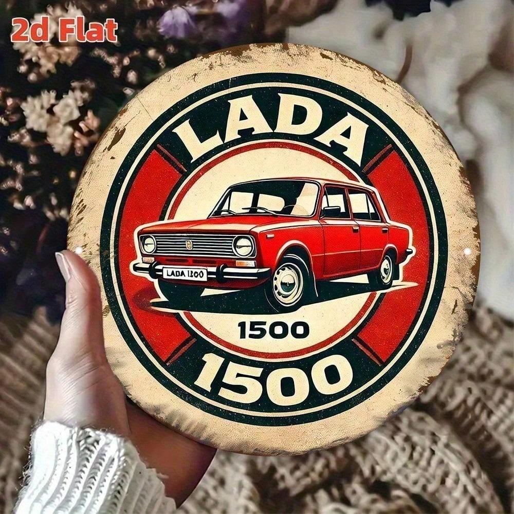 Vintage Lada 1500 Metal Tin Sign 8x8 Soviet USSR Retro Wall Art Decor for Garage