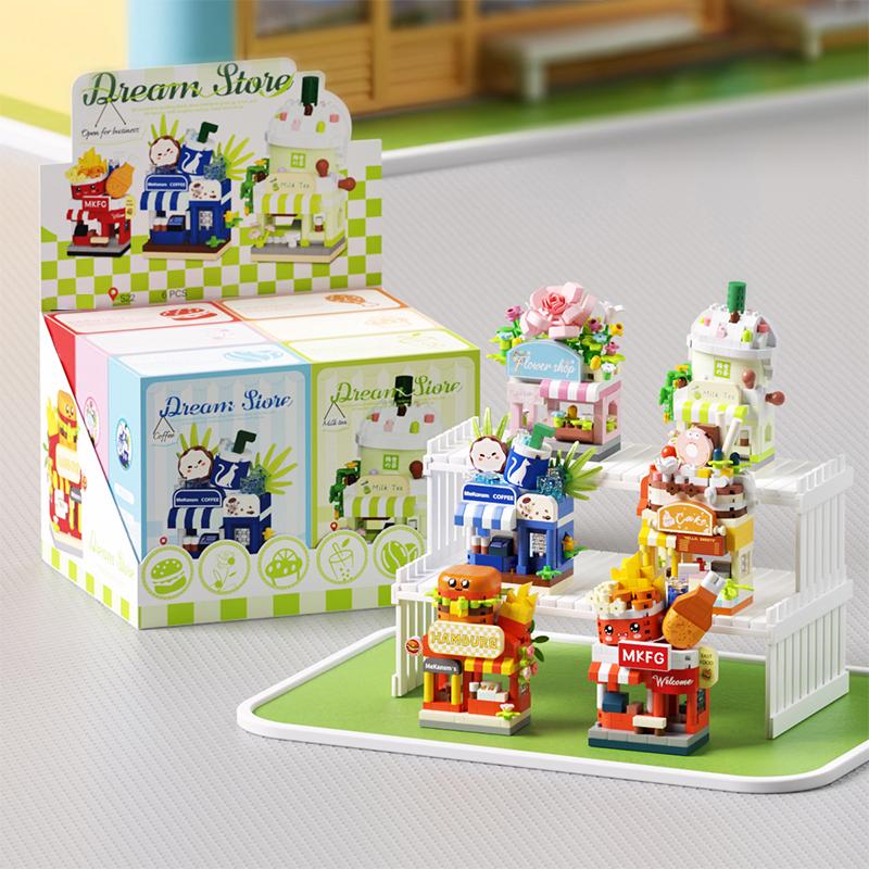 Restaurant Dessert Coffee Fruit Flower Store Snack Street View Cake Food House Building Blocks Kits Girls Bricks Model Kids Toys