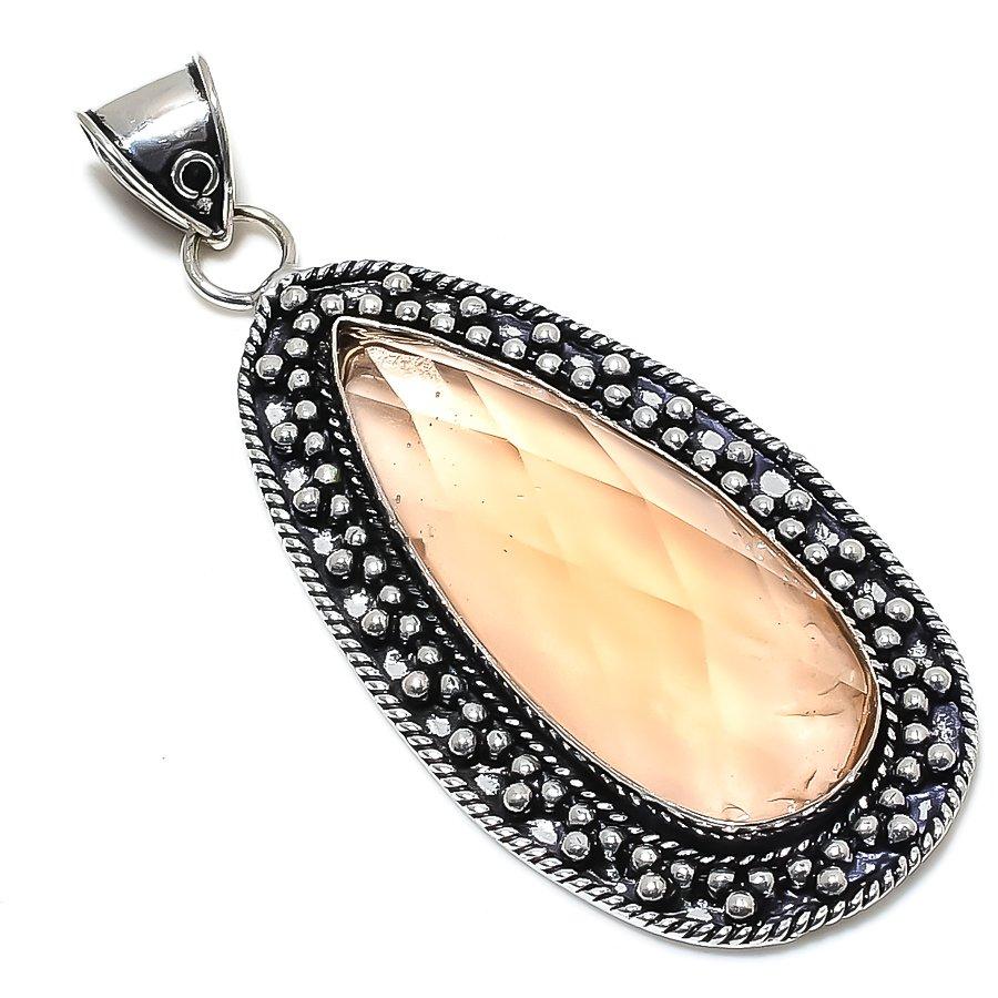 Natural Morganite Gemstone Handmade 925 Sterling Silver Pendant 3.15" f2u96