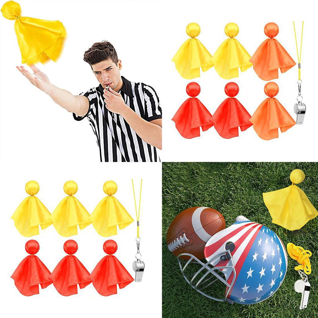 6pcs Referee Flag Challenge Flag with Metal Whistle for Football Game Football Penalty Flags Referee Gear Tossing Flags