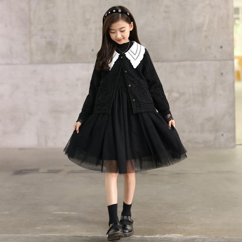 Girls Long Sleeve Dress Toddler Teen Princess Fall Winter Mesh Solid Color Soft Fabric Kids Over 4 Years Old