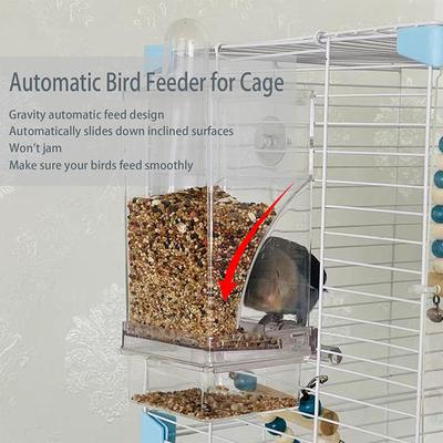 Automatic No Mess Bird Cage Feeder,Acrylic Transparent Parrot Seed Feeders With Perch Parakeet Food Container Cage Accessories